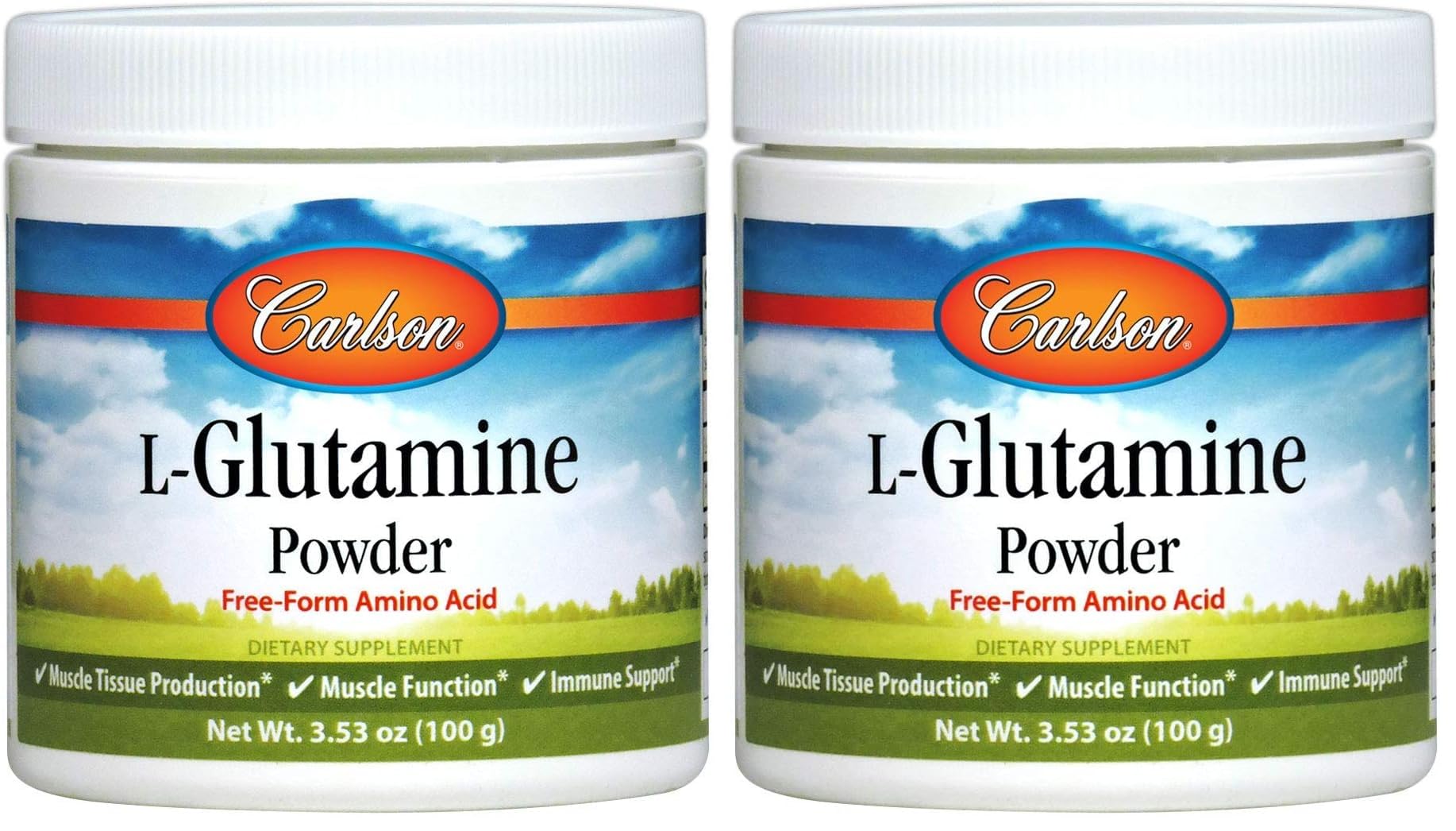 Carlson L-Glutamine powder front view for easy mixing and absorption.