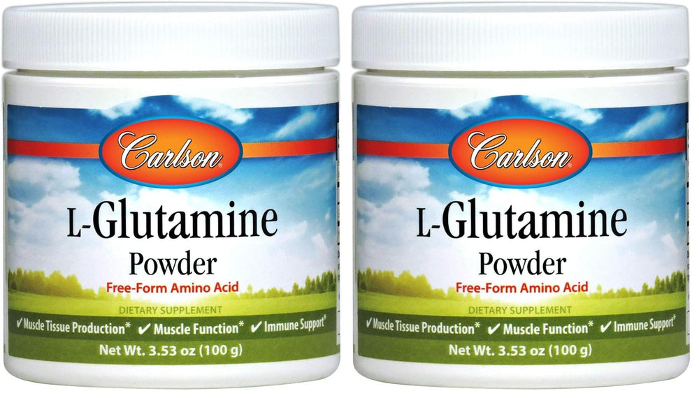 Carlson L-Glutamine powder front view for easy mixing and absorption.