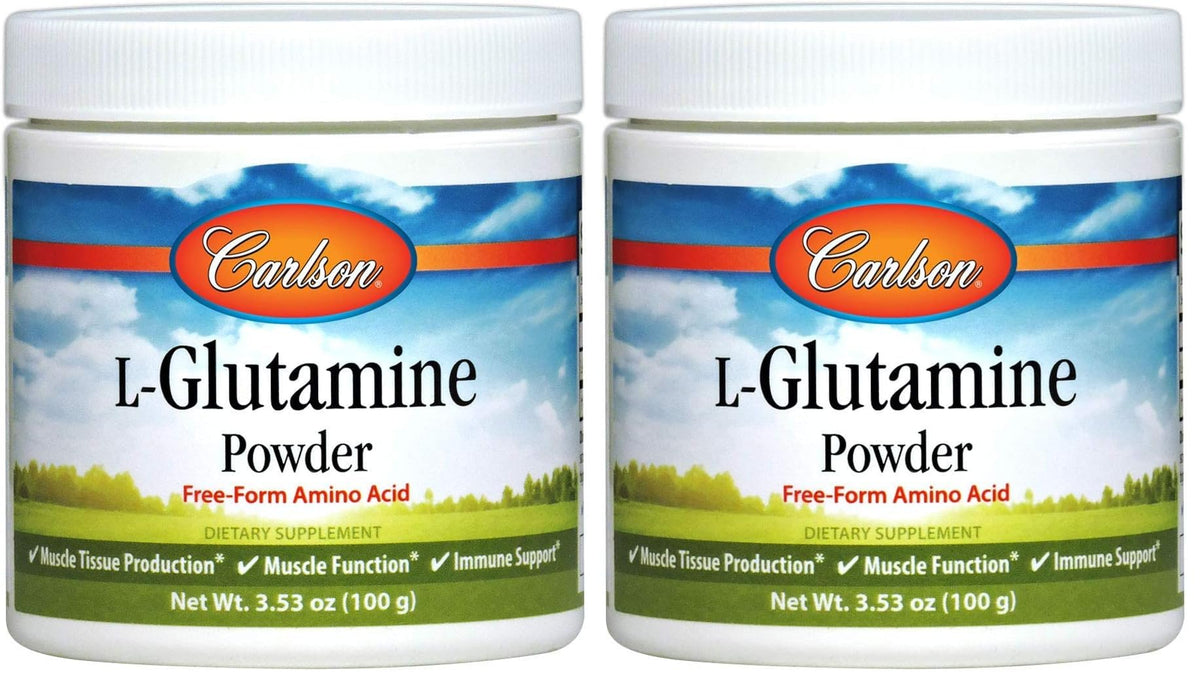 Carlson L-Glutamine powder front view for easy mixing and absorption.