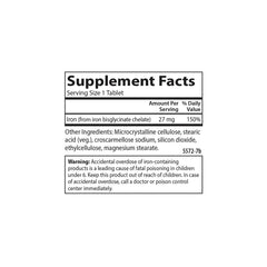 Carlson Labs Chelated Iron 27mg nutrition panel highlights per-tablet iron.