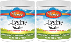Carlson L-Lysine powder bottle pour for precise daily dosing.
