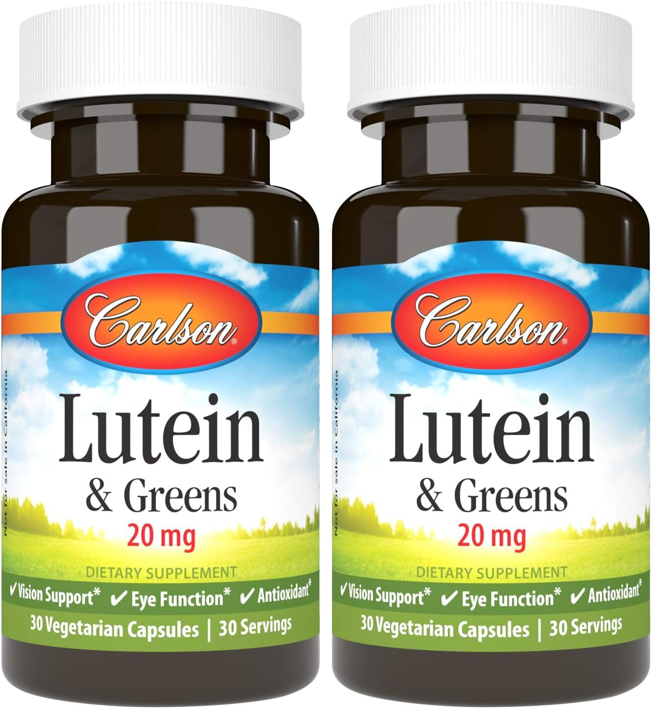 Carlson Lutein & Greens bottle for daily eye support routine.