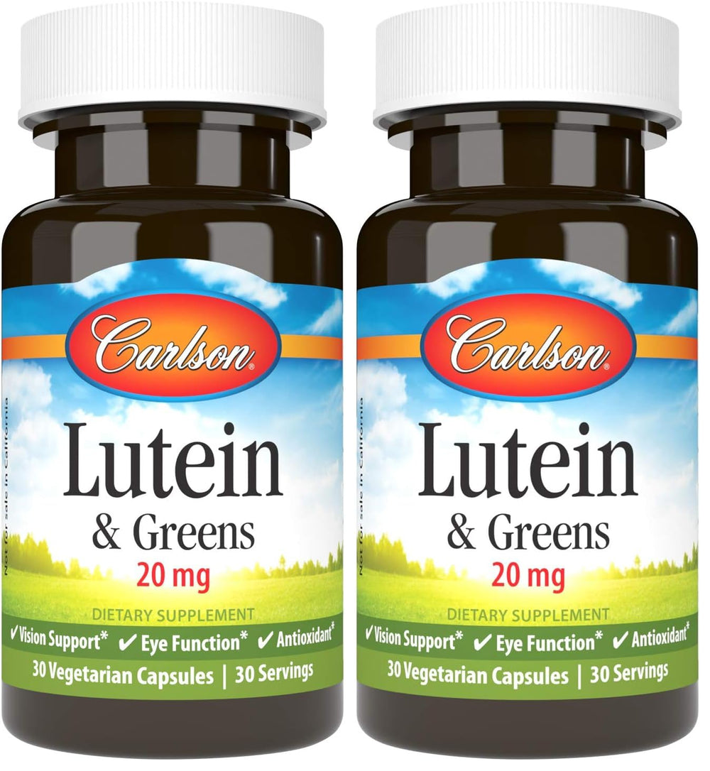 Carlson Lutein & Greens bottle for daily eye support routine.