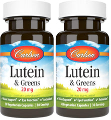 Carlson Lutein & Greens bottle for daily eye support routine.