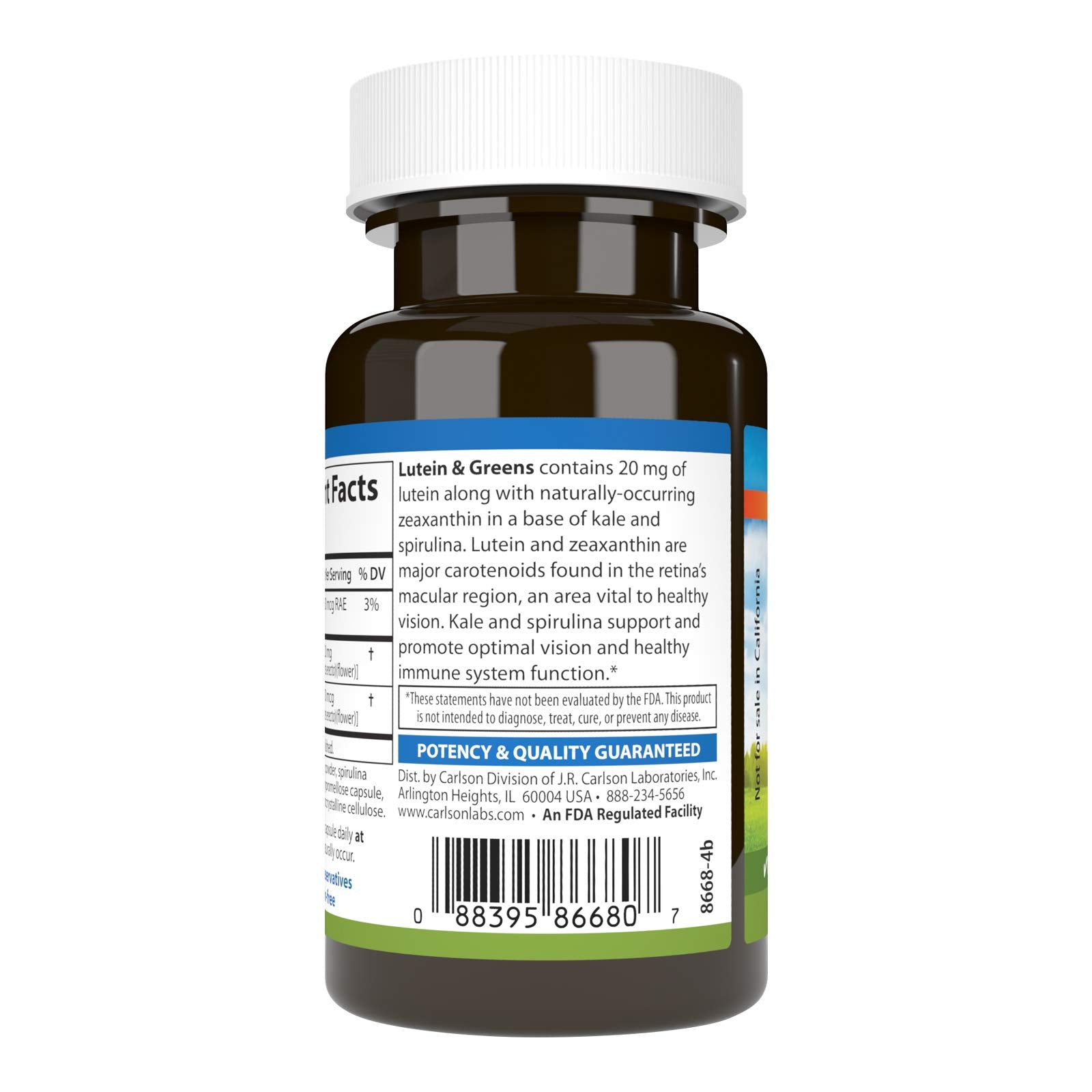 Kale and spirulina blend featured in Carlson Lutein & Greens.