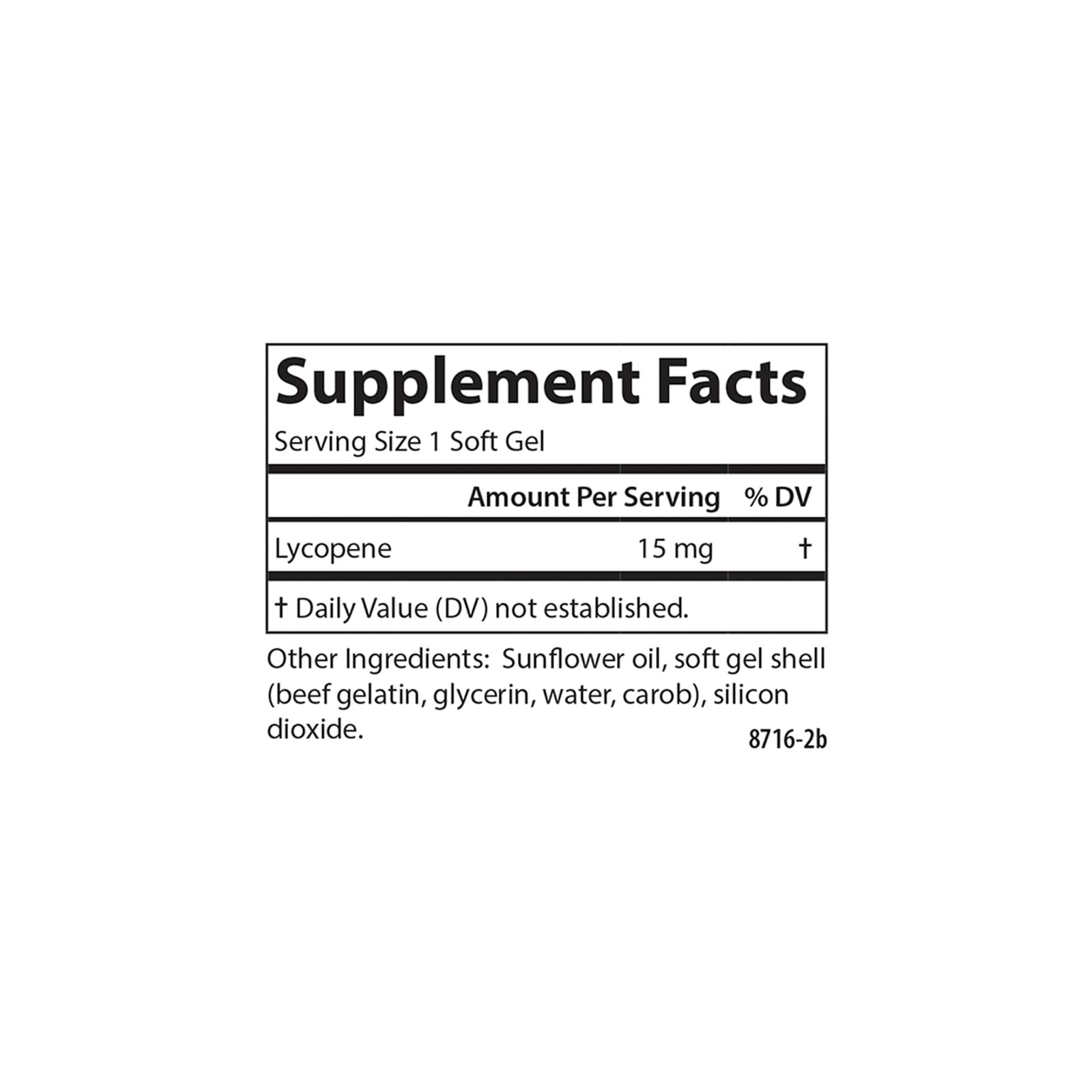 Carlson Lycopene 15 mg packaging box, highlighting product packaging and quality information