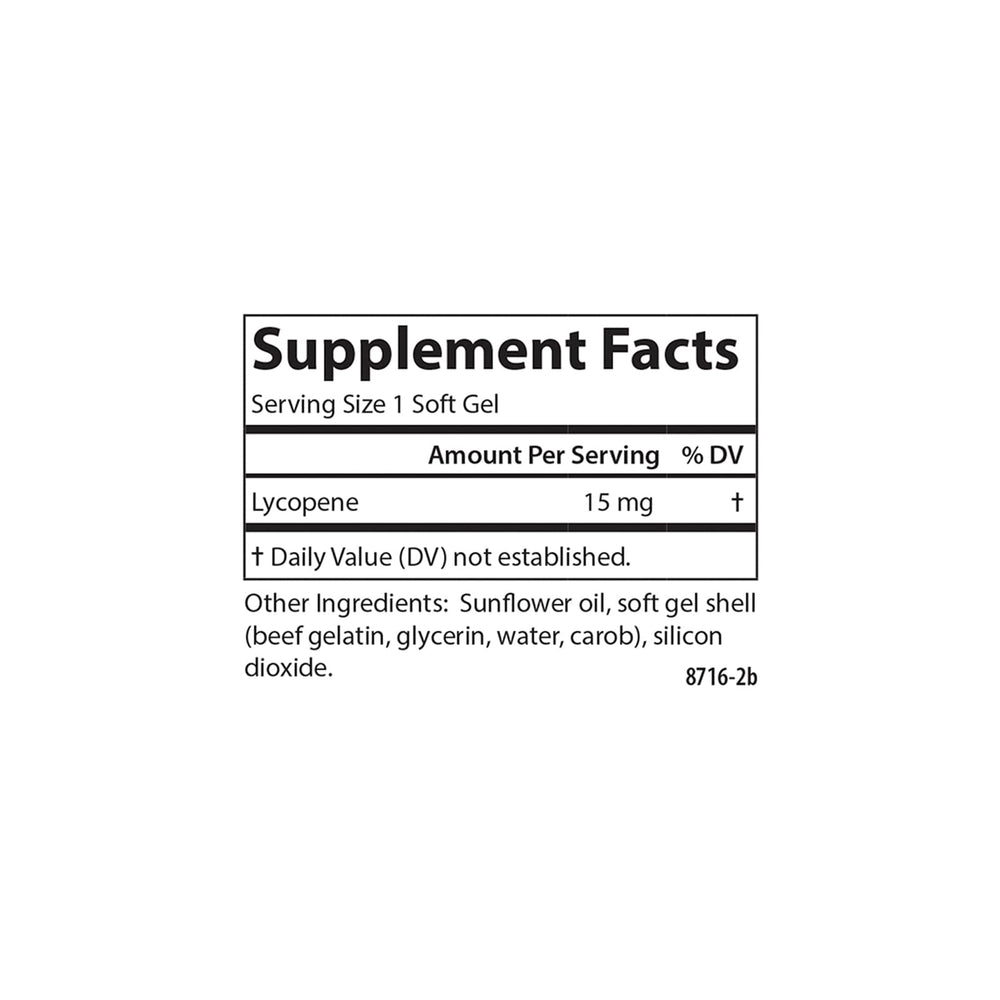 Carlson Lycopene 15 mg packaging box, highlighting product packaging and quality information