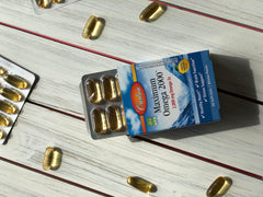 Carlson Maximum Omega 2000 lemon-flavored softgels; pleasant daily intake.