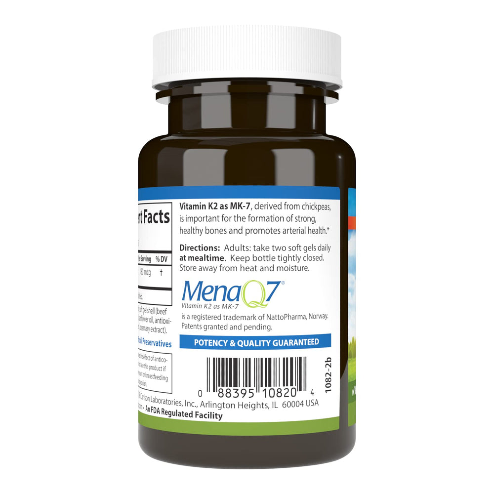 Carlson Vitamin K2 MK-7 with MenaQ7 for improved calcium bioavailability.