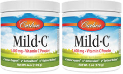 Carlson Mild-C vitamin C powder bottle with label for immune support and daily use.