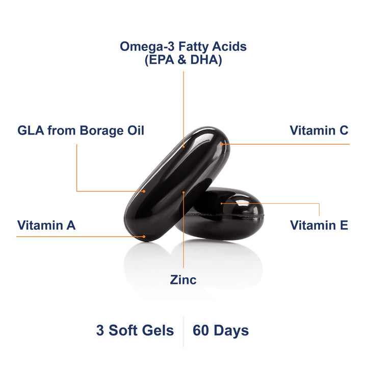 Carlson Moistur-eyes ingredients panel emphasizing EPA and DHA Omega 3s