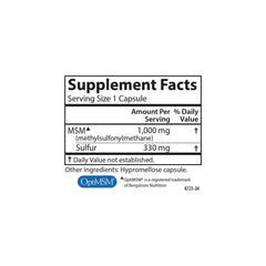 Supplement facts panel from Carlson MSM sulfur product helps shoppers compare ingredients.