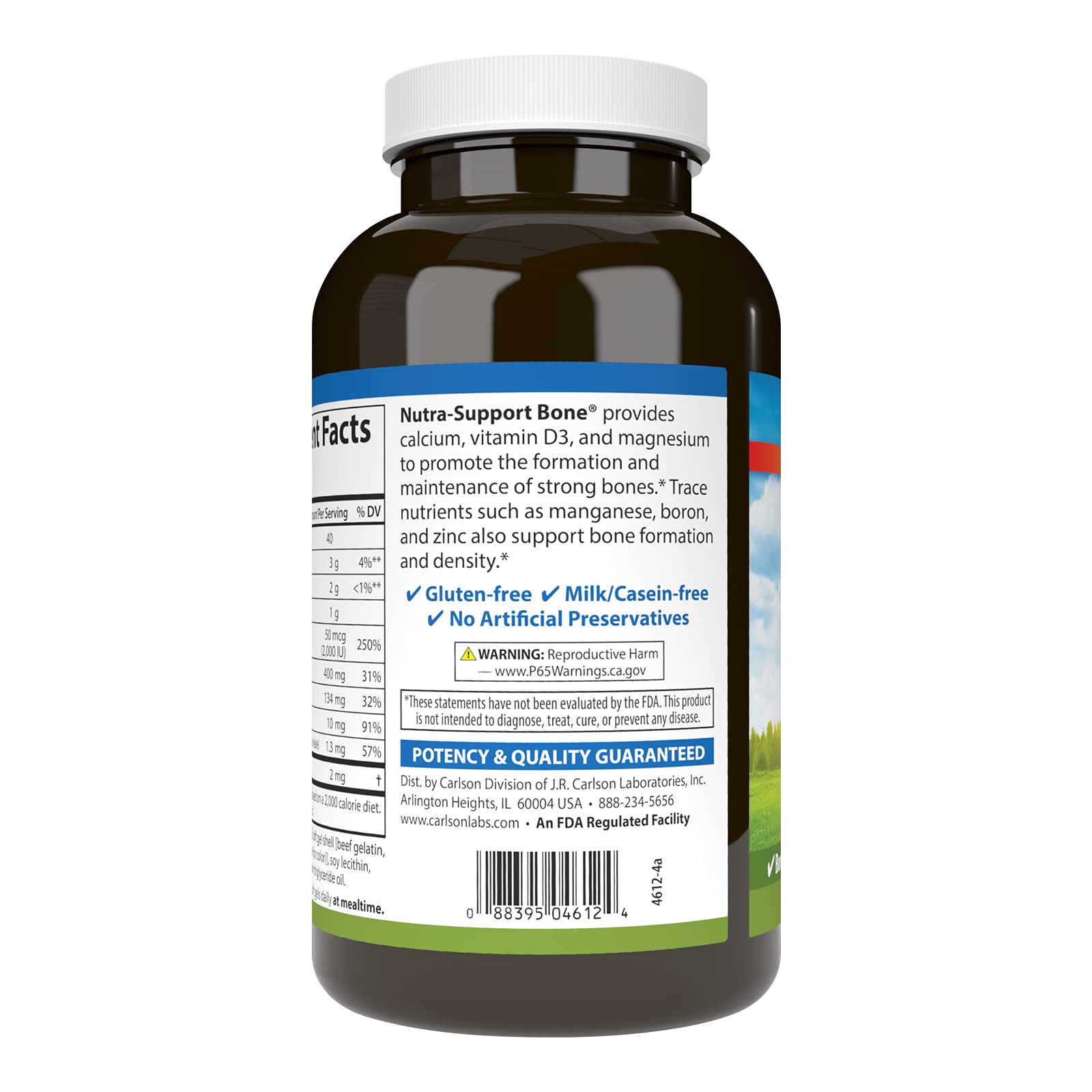 Carlson Nutra-Support Bone label nutrition facts close up