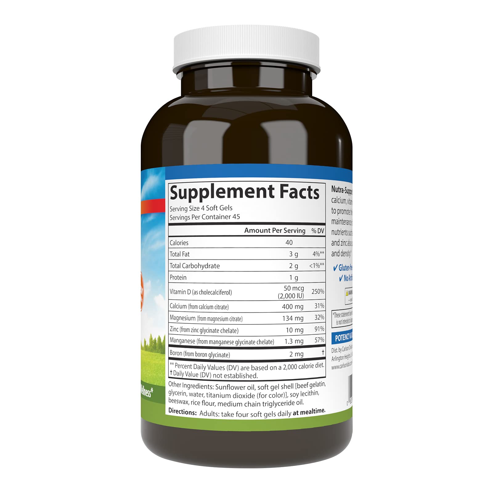 Carlson Nutra-Support Bone softgels close up for calcium support