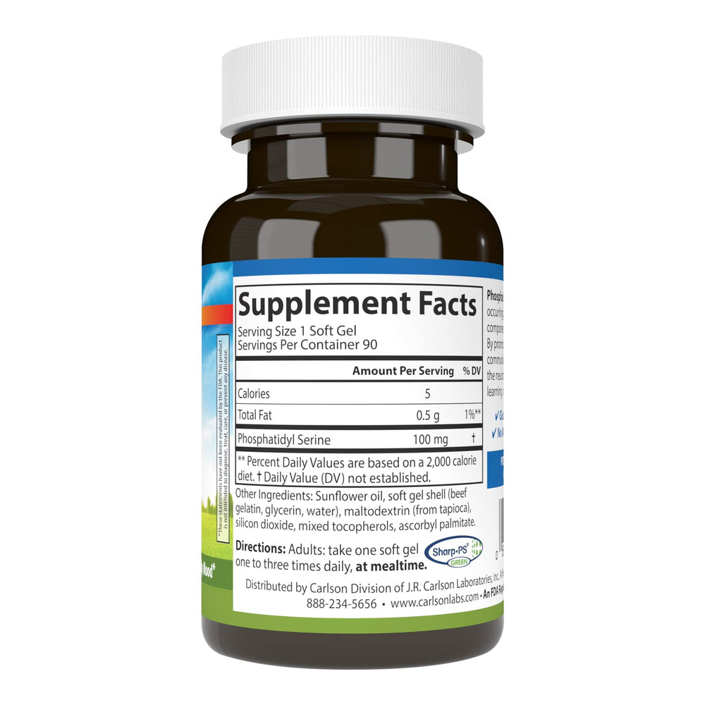 Carlson PS 100mg label highlights potency and quality