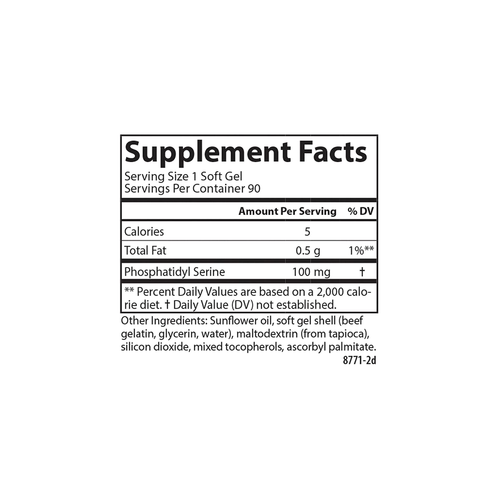 Carlson PS bottle front image emphasizes 90 softgels in bottle