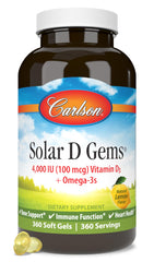 Carlson Solar D Gems bottle with lemon flavor for daily D3 and omega-3 intake