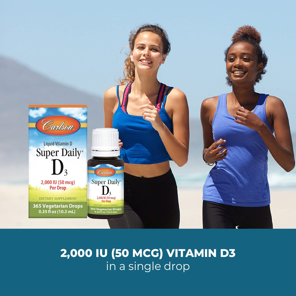 Carlson Super Daily D3 drops being dispensed for easy dosing