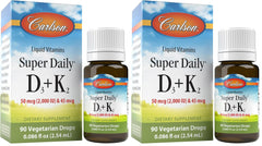 Carlson Super Daily D3 + K2 bottle drops shown for easy daily dosing
