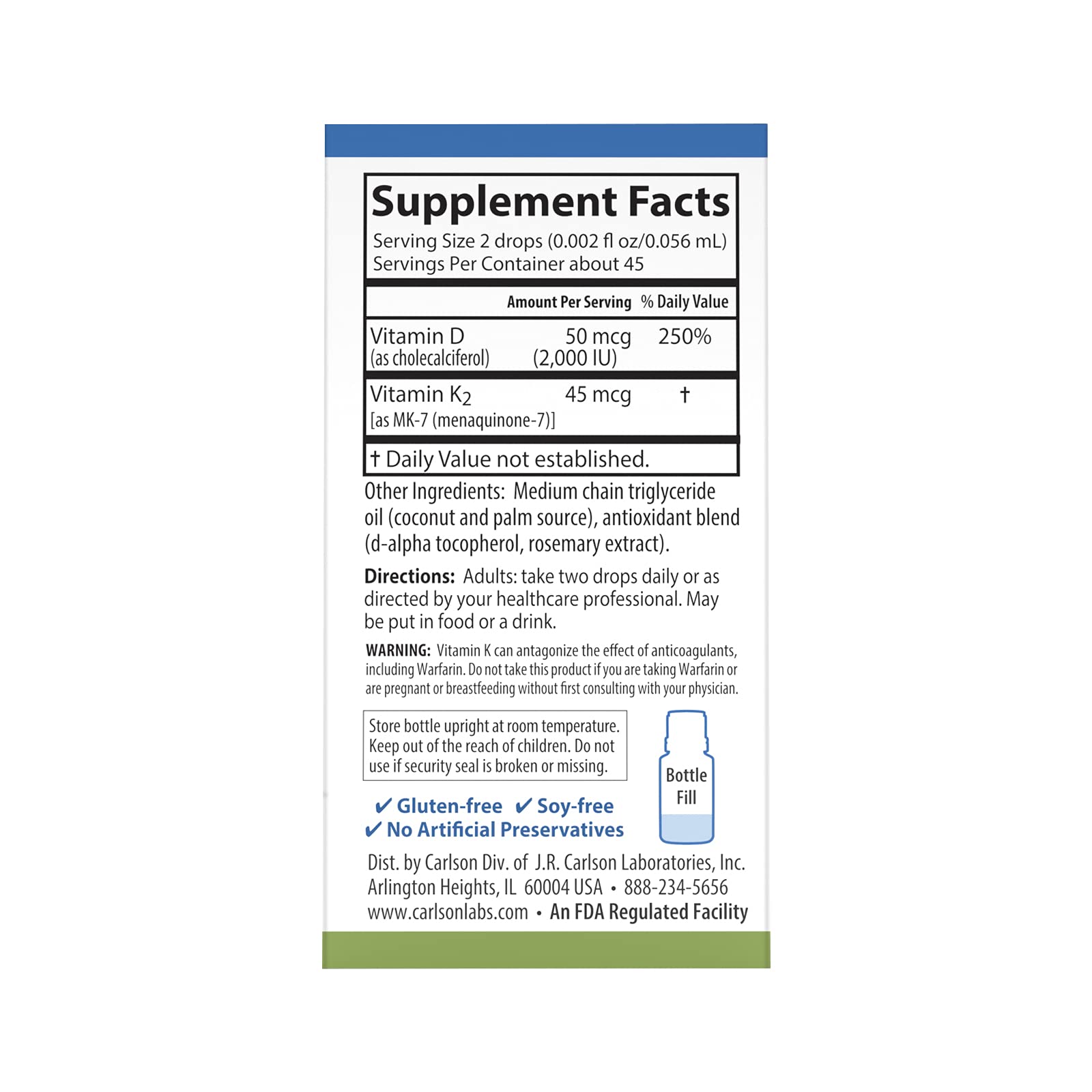 Carlson Super Daily D3 + K2 two-bottles pack ready for family use