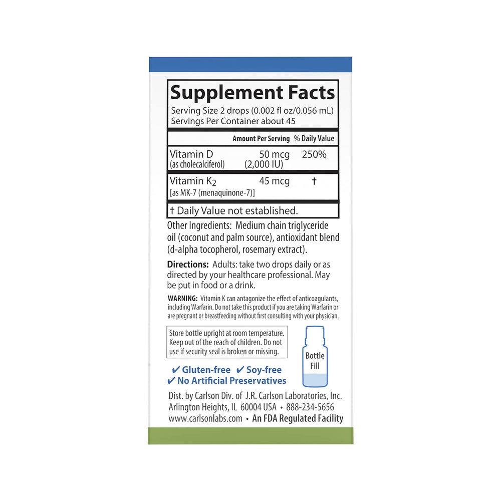 Carlson Super Daily D3 + K2 two-bottles pack ready for family use