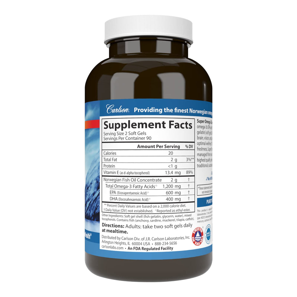 Close-up of Carlson Omega-3 Gems soft gels highlighting omega-3 content for cognitive support.