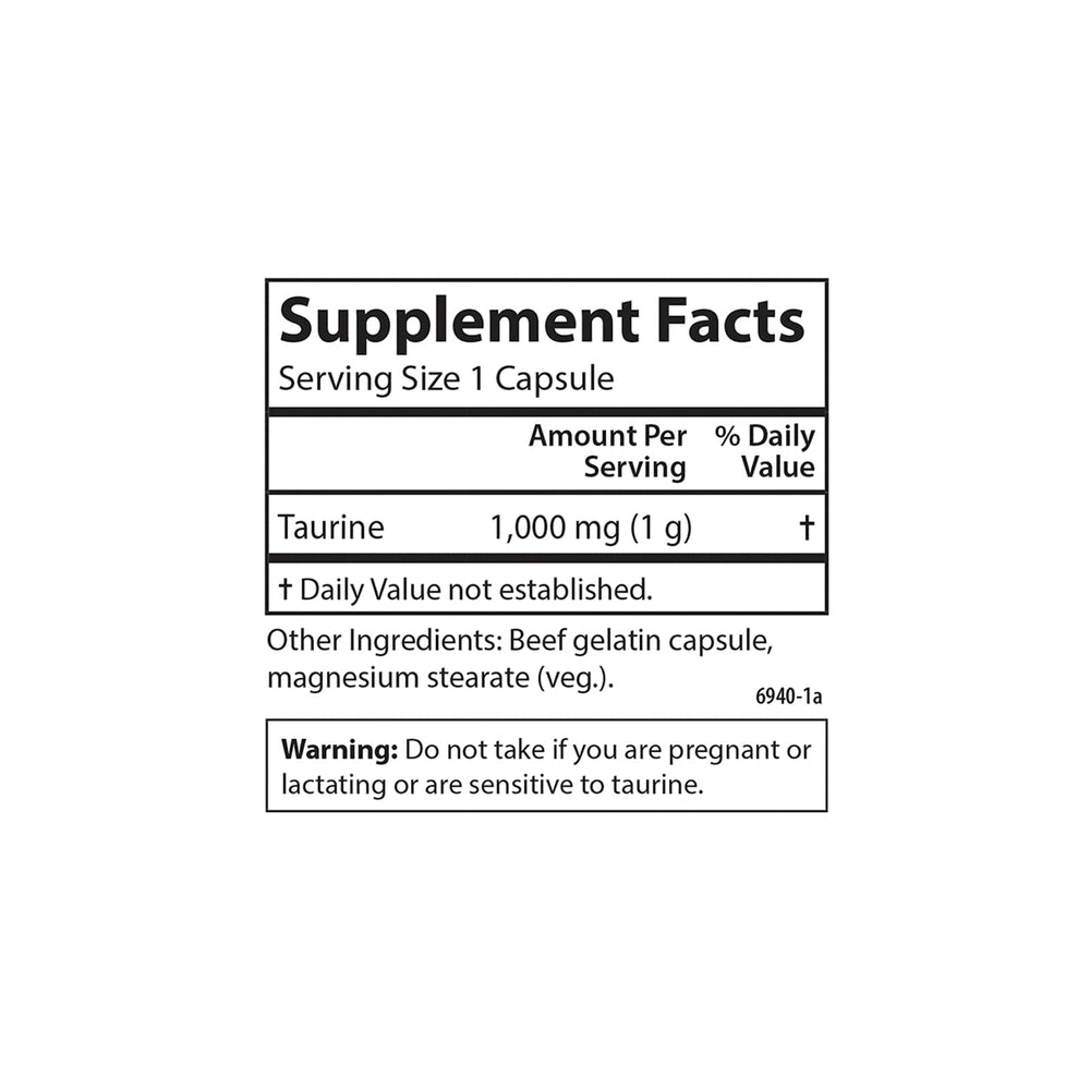 Closeup of Carlson Taurine capsules showing size and texture.