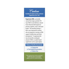 Carlson Vegetarian DHA label emphasizes freshness, potency, and purity for trust.