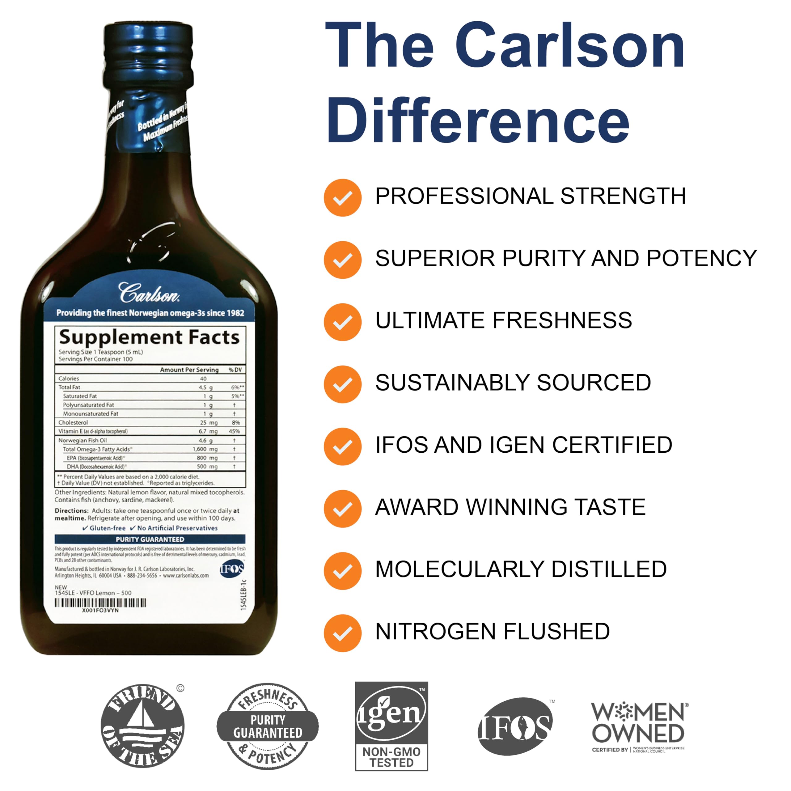 Close-up of Carlson lemon label highlighting premium quality.