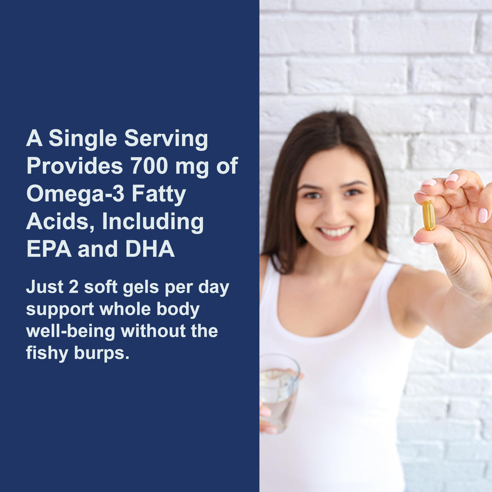 Carlson The Very Finest Fish Oil packaging display emphasizes sustainable sourcing.