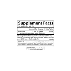 Detail of Carlson Vitamin A label highlighting potency and ingredients.