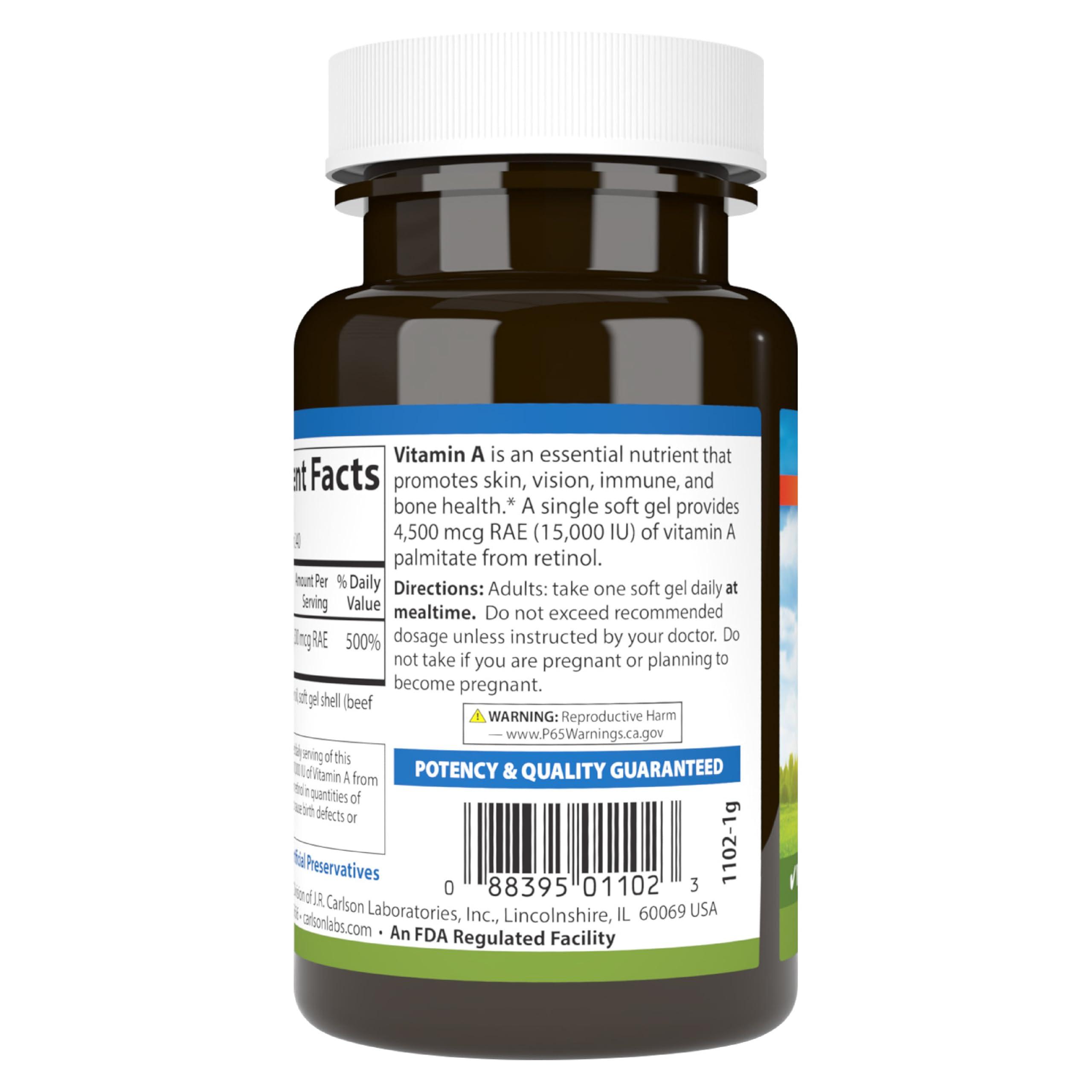 Dual-bottle Carlson Vitamin A Palmitate set on a kitchen counter