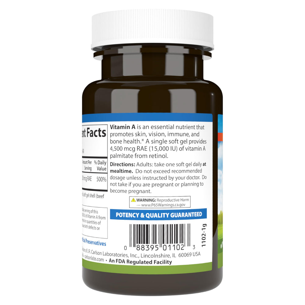 Dual-bottle Carlson Vitamin A Palmitate set on a kitchen counter