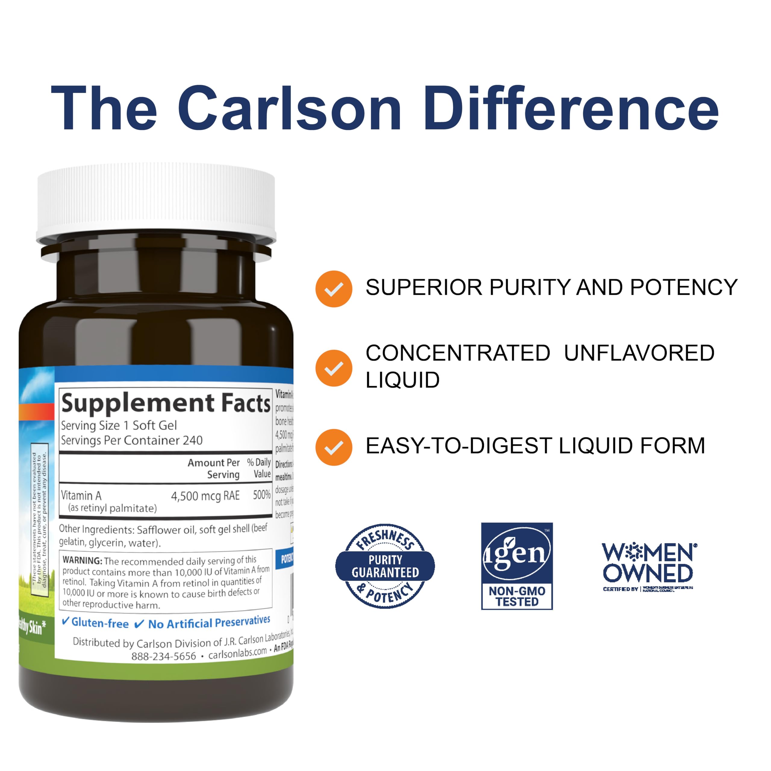 Two-bottle Carlson Vitamin A Palmitate pack for convenient daily use
