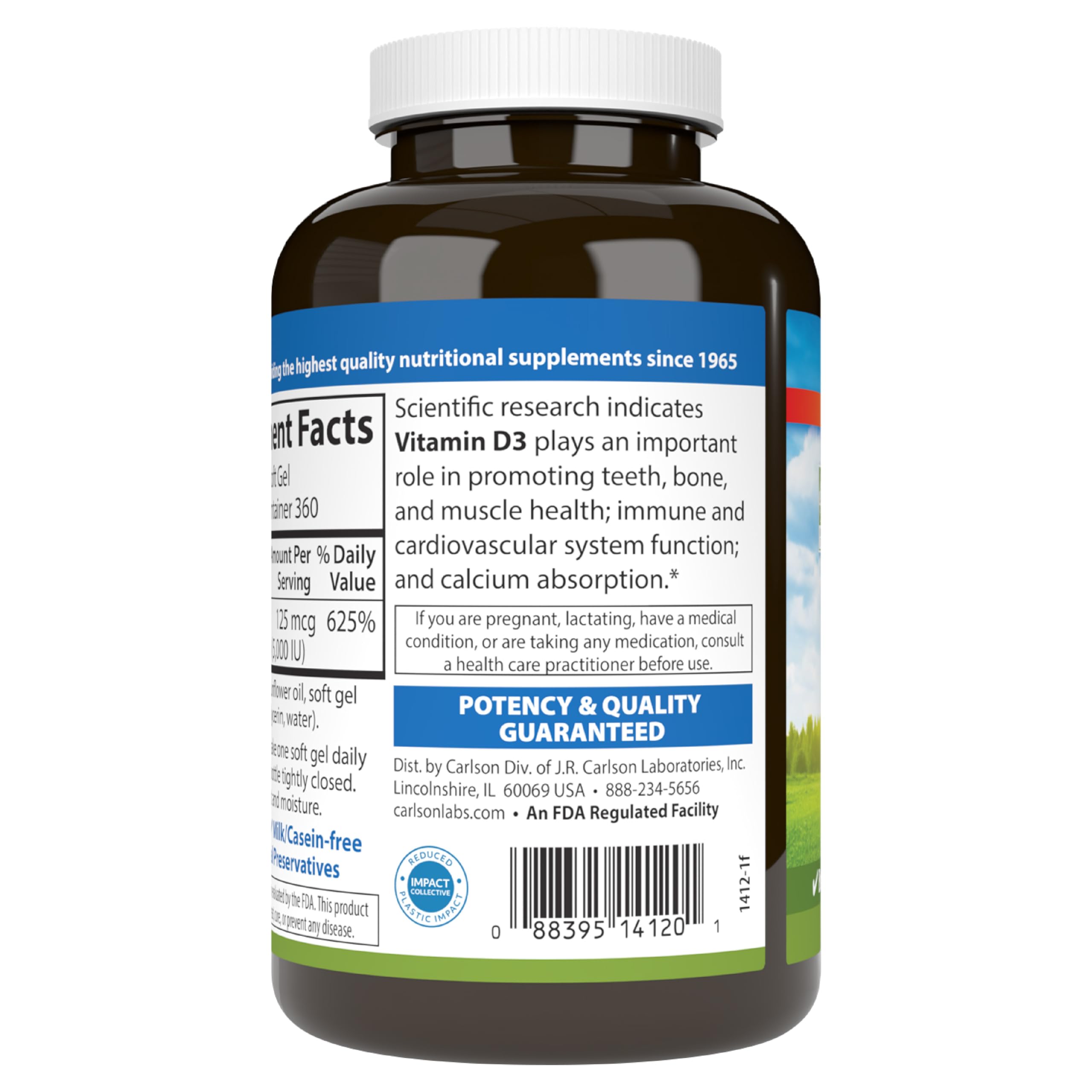 Softgel tray showing Carlson Vitamin D3 capsules ready for daily intake.