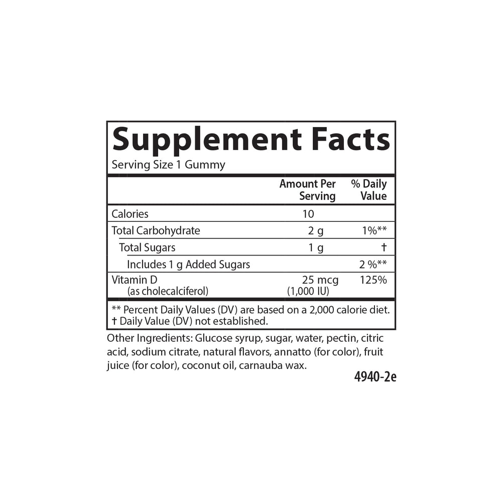 Carlson Vitamin D3 Gummies bottle side label highlights potency