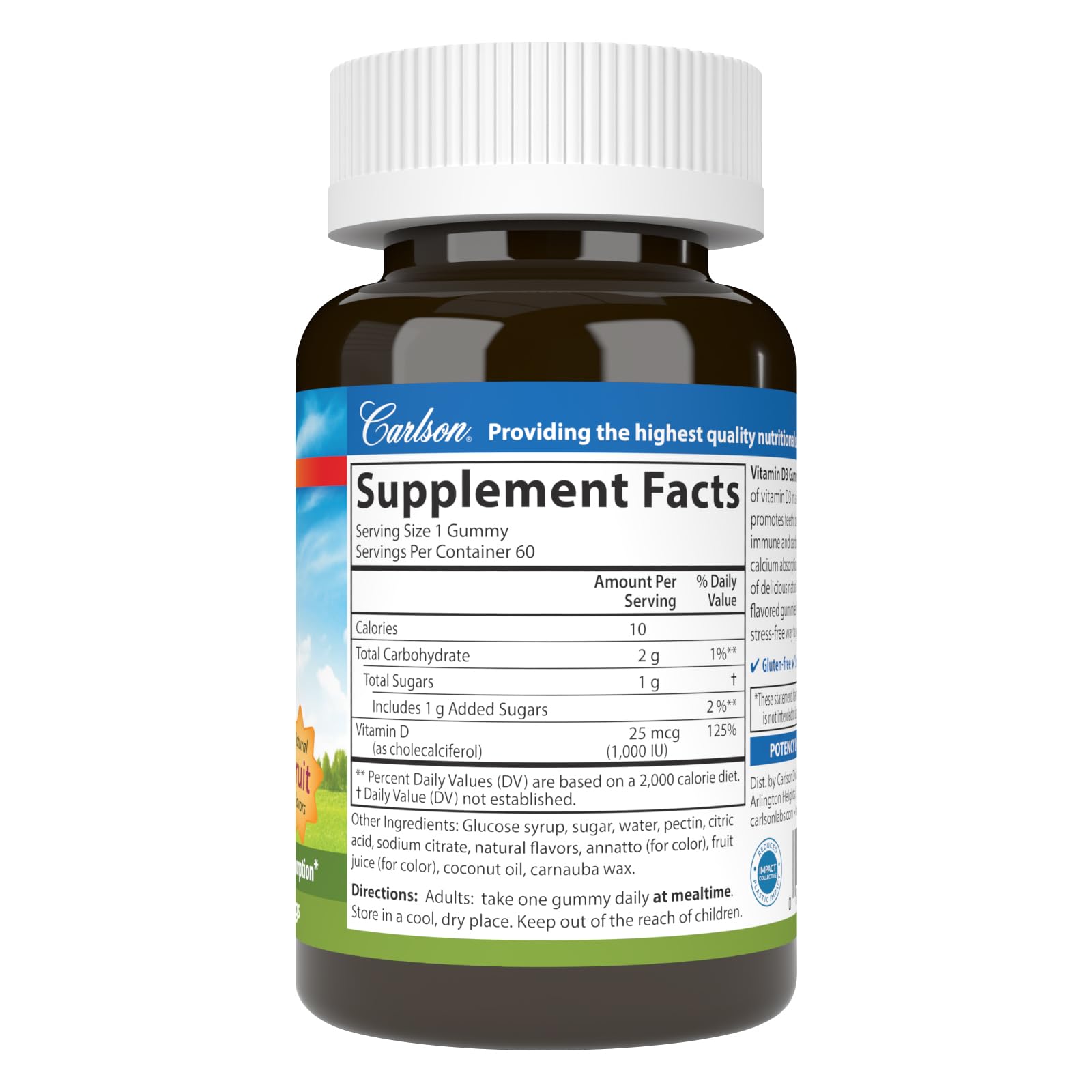 Lemon flavor Carlson Vitamin D3 Gummies tangy zest and chew