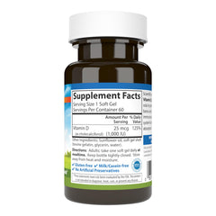 Carlson Vitamin D3 label close-up showing 1000 IU per soft gel for calcium regulation.