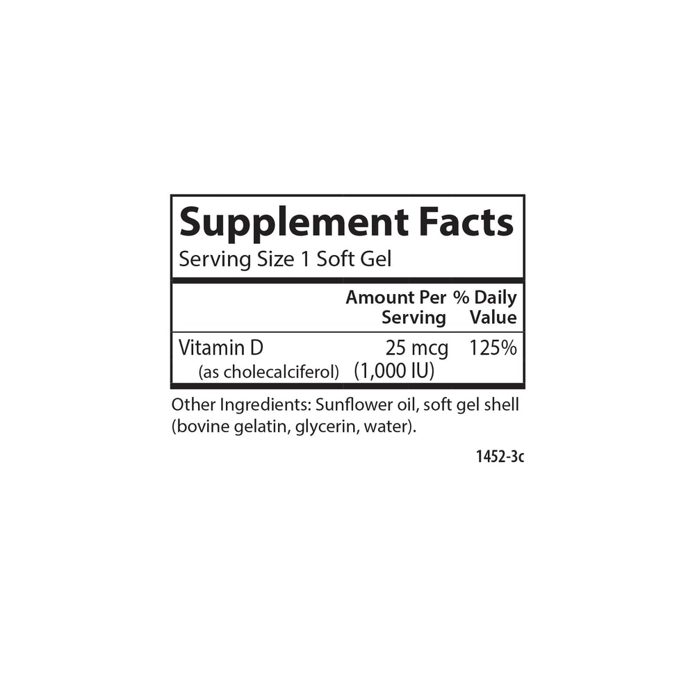 Carlson Vitamin D3 softgels dosage information panel for quick reference.
