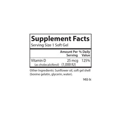 Carlson Vitamin D3 softgels dosage information panel for quick reference.