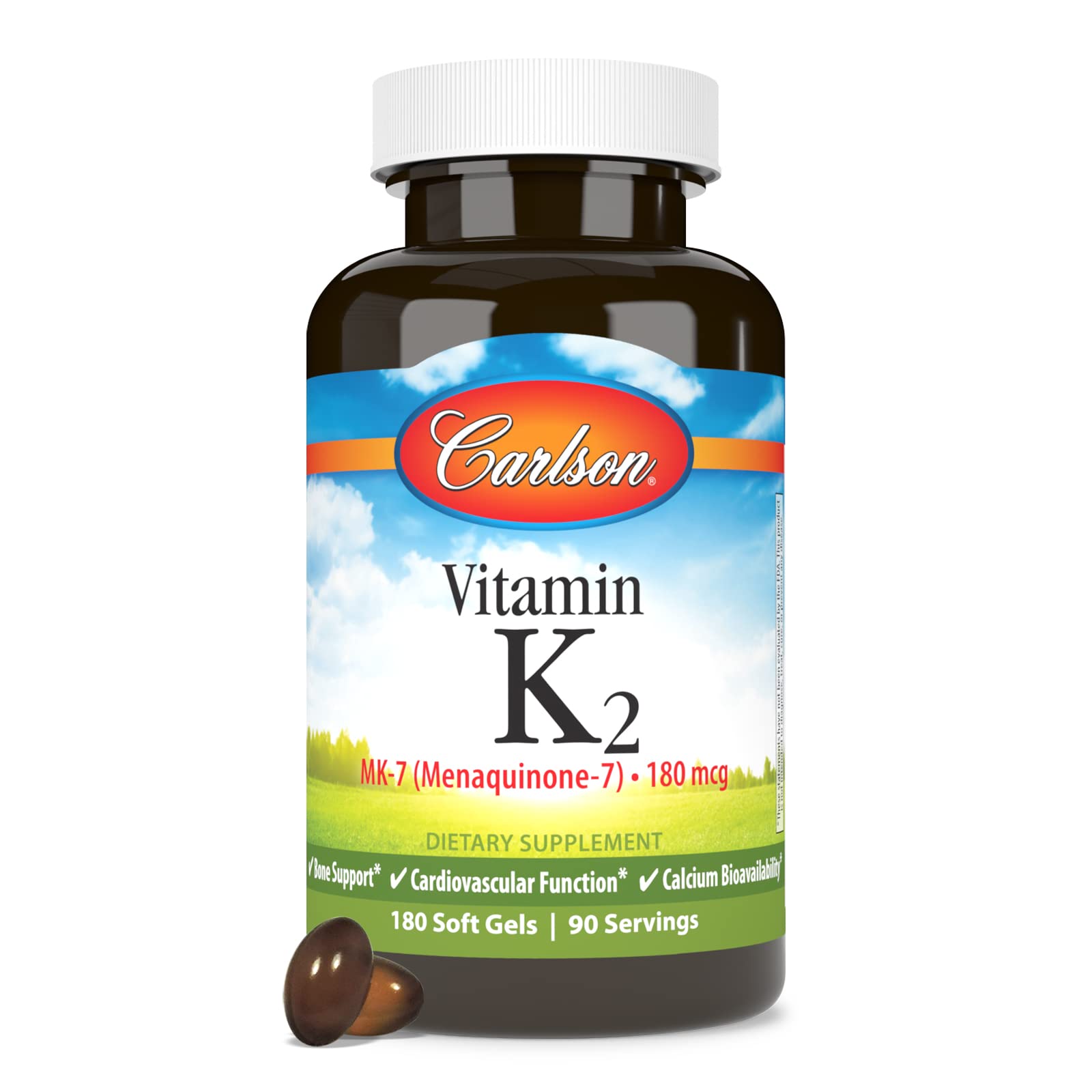 Carlson K2 MK-7 180mcg bottle packaging on shelf