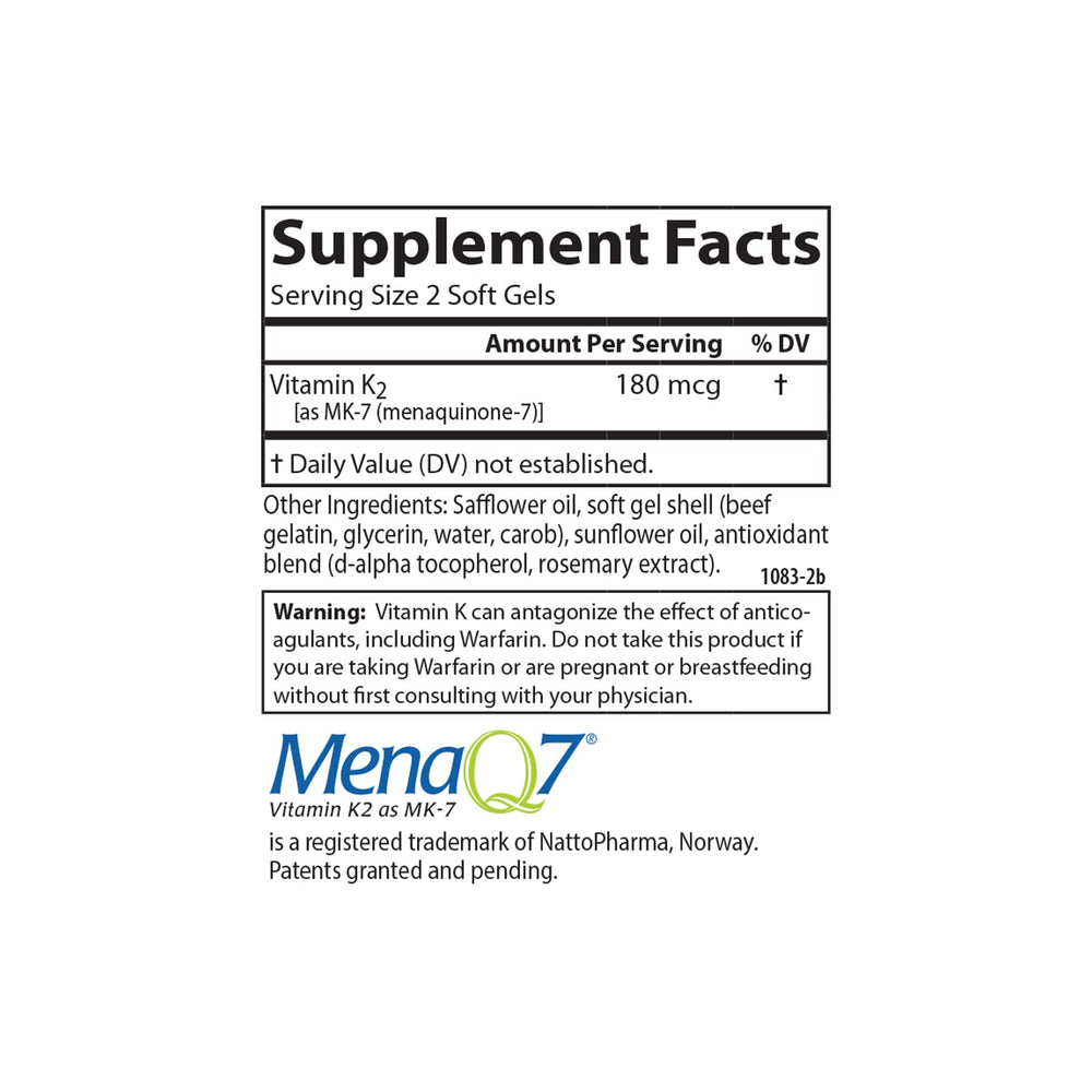 Carlson Vitamin K2 MK-7 label detail with product information