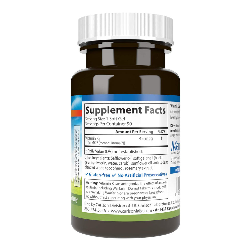 Carlson Vitamin K2 MK-7 softgels inside the bottle.