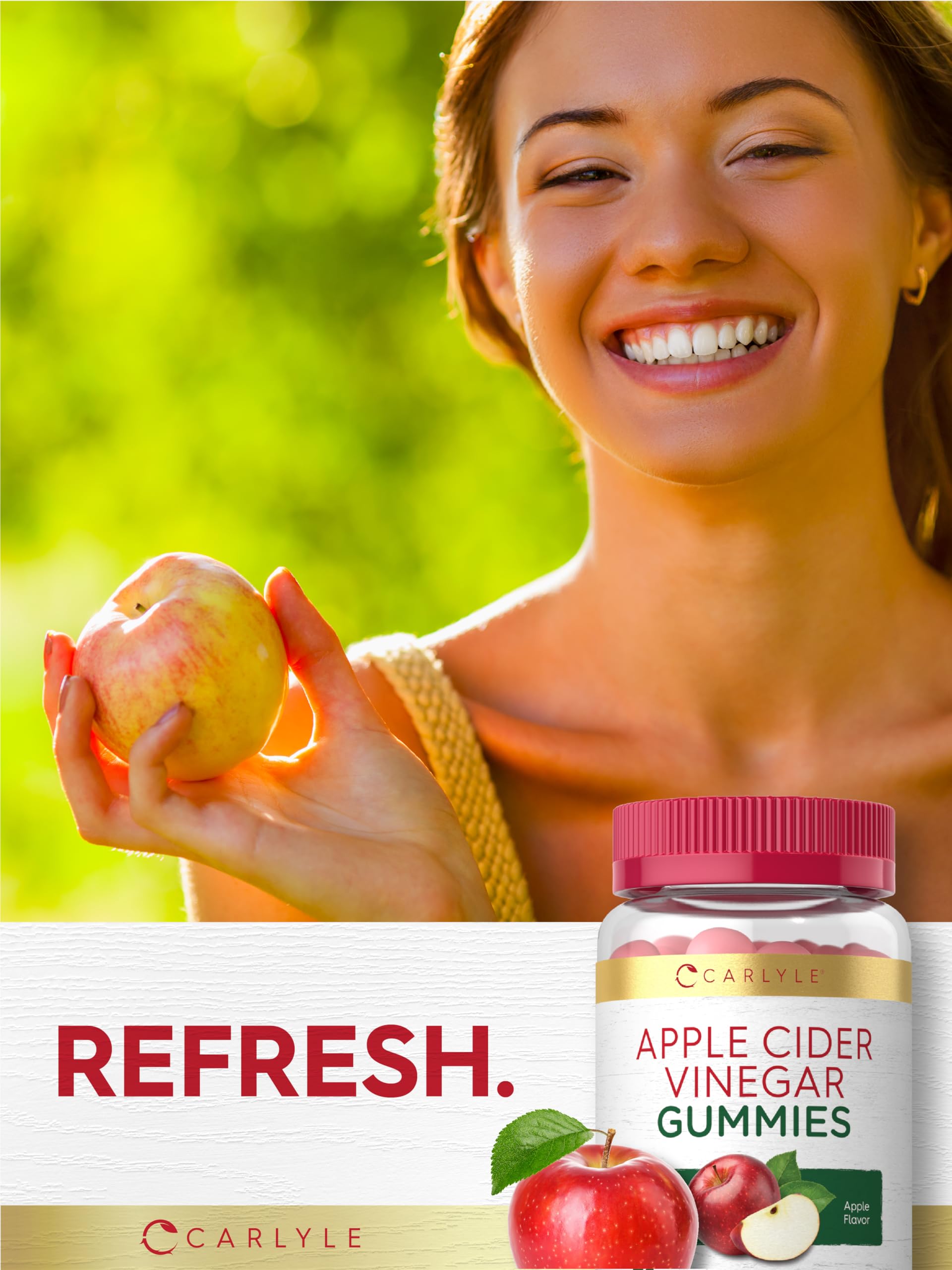 Carlyle Apple gummies texture close-up emphasizes juicy flavor.