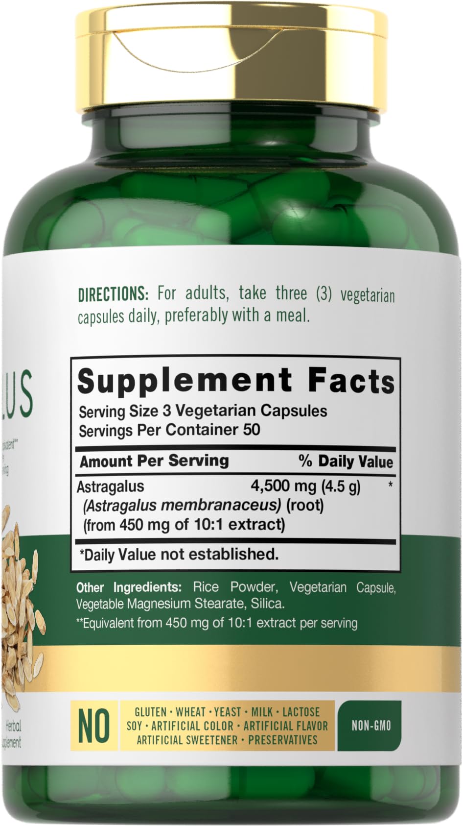 Closeup of Carlyle Astragalus root capsules highlighting vegetarian supplement quality