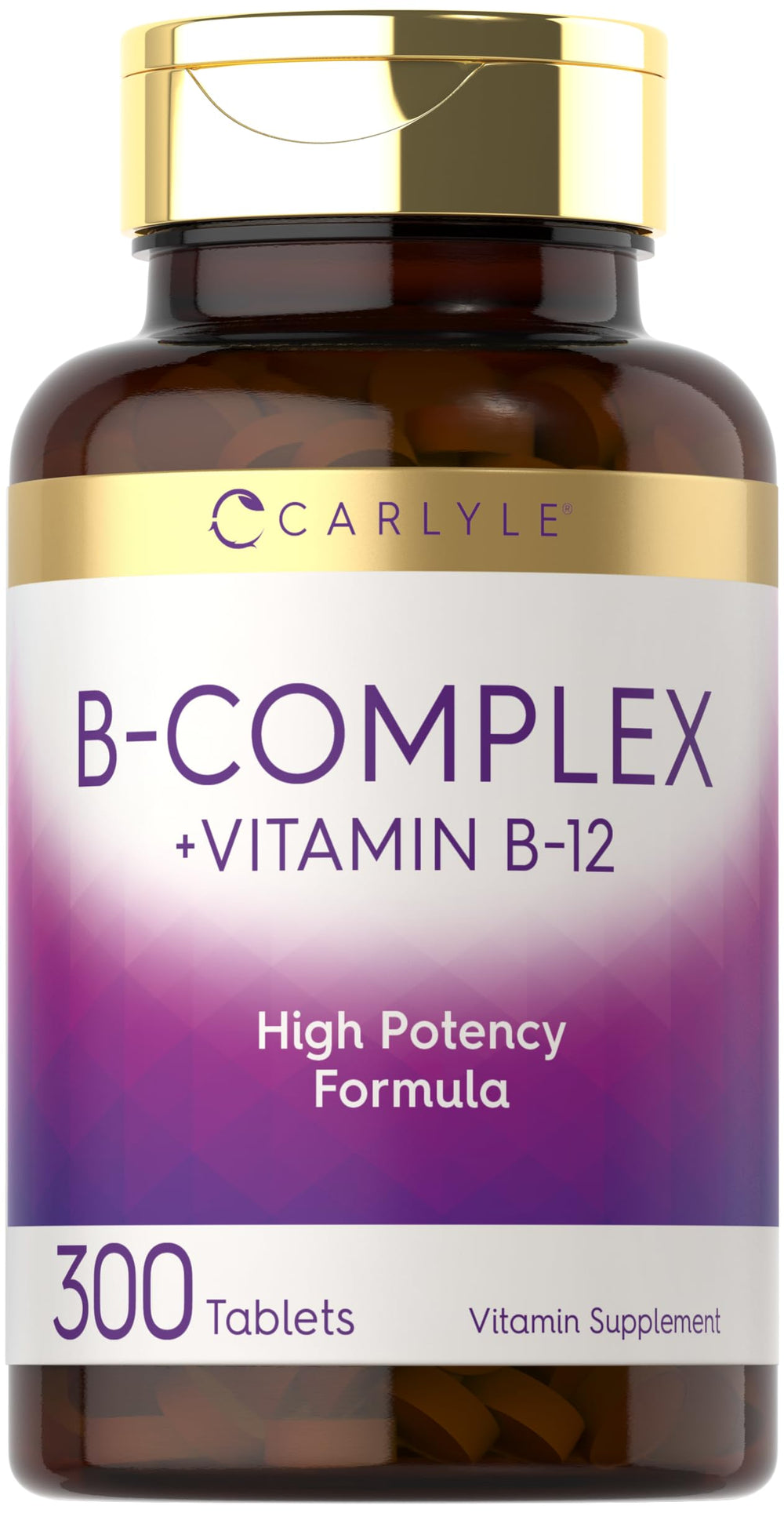 Carlyle B-Complex B12 300 tablets front label showing essential B vitamins