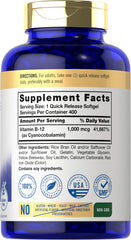 Close-up of Carlyle B12 1000 mcg softgels highlighting quick-release design