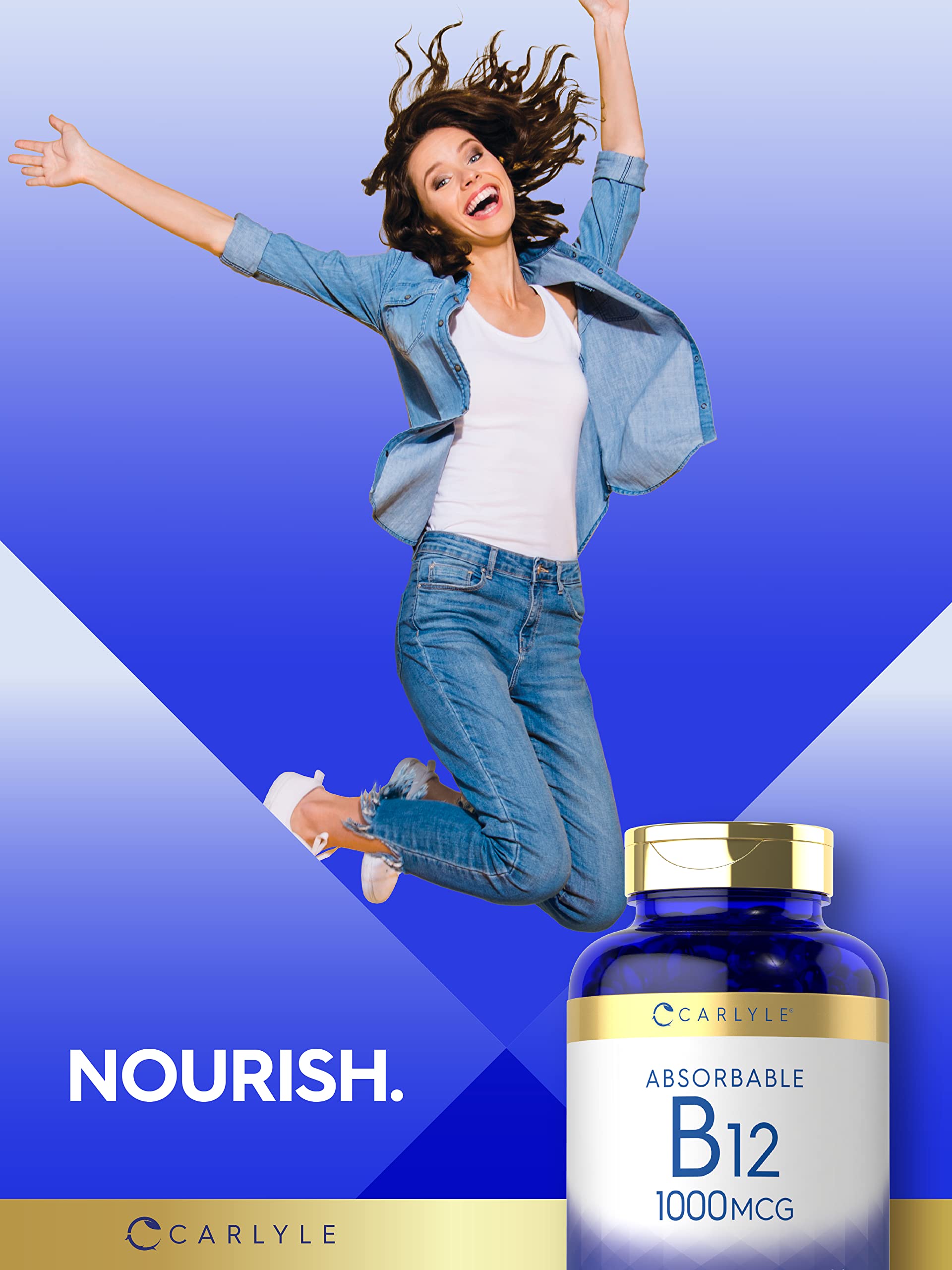 Morning routine with Carlyle B12 softgels bottle