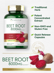 Pouring Carlyle Beet Root capsules demonstrates easy daily supplementation.