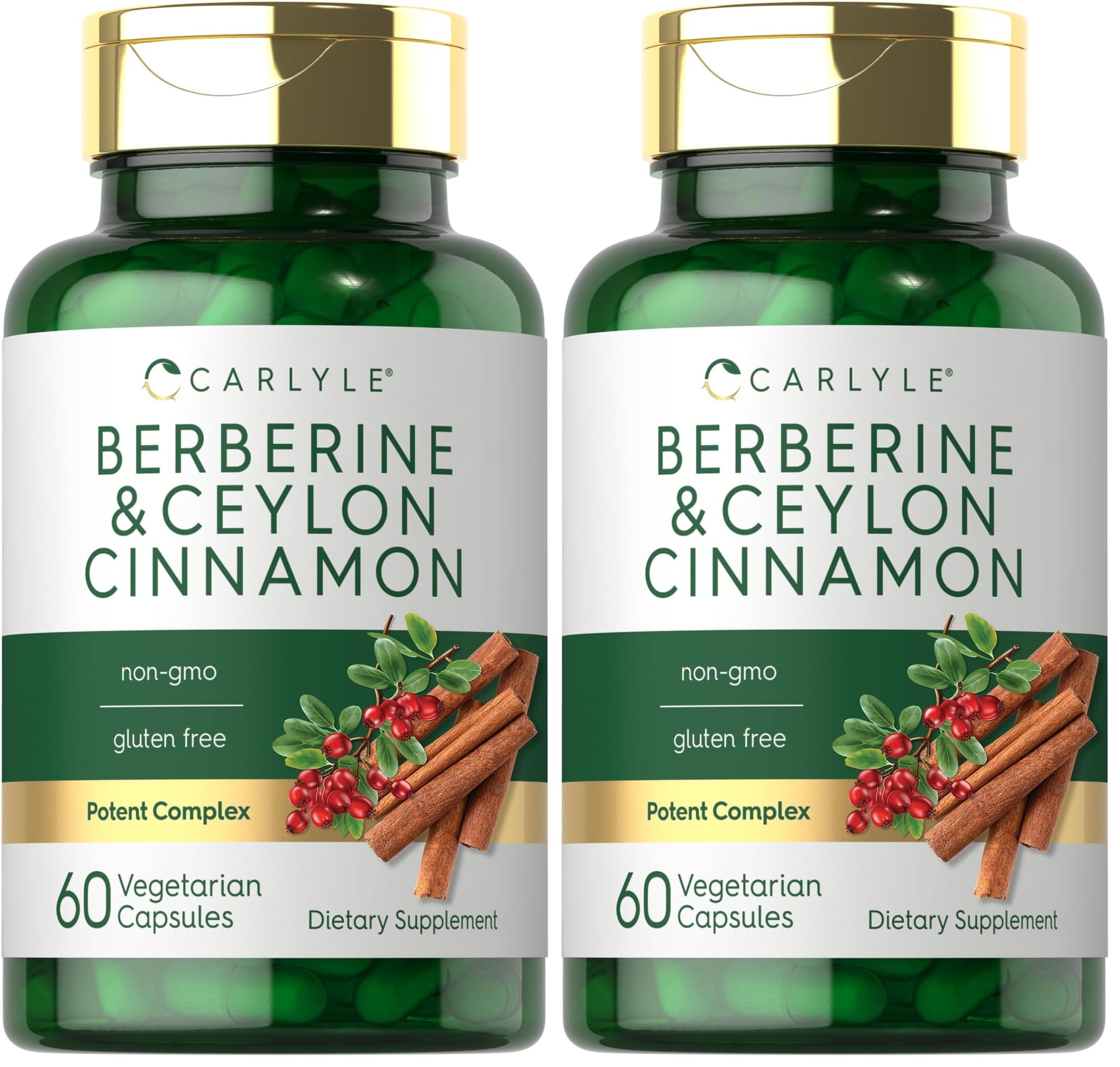 Carlyle Berberine with Ceylon Cinnamon bottle shows premium, high-potency formula.